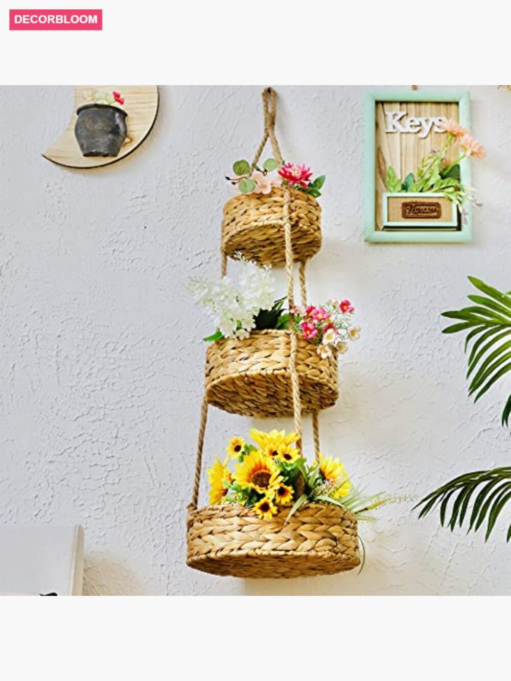 3 Tier Hanging Fruit Basket Handmade Water Hyacinth Wall Storage - Picture 6 of 7